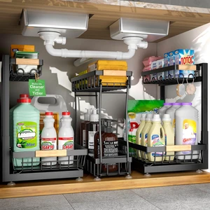 3-Pack Under Sink Organizer, 2-Tier Pull-Out Cabinet Organizer | Multi-Purpose Slide Out Metal Shelf for Under Sink Storage, Large Black, Ideal for Kitchen, Bathroom. 3-Pack Under Sink Organizer, 2-Tier Pull-Out Cabinet Organizer | Multi-Purpose Slide Out Metal Shelf for Under Sink Storage, Large Black, Ideal for Kitchen, Bathroom.