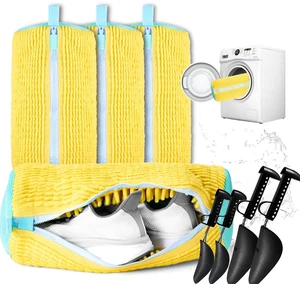 Shoe Washing Machine Bag, 4 Pcs Shoe Laundry Bag for Sneacker | With 4 Boot Stretcher (L 6-12.5 & S 5-10.5), Reusable,Durable Zipper,360°Deep Cleaning, Fit Most Shoes Types Shoe Washing Machine Bag, 4 Pcs Shoe Laundry Bag for Sneacker | With 4 Boot Stretcher (L 6-12.5 & S 5-10.5), Reusable,Durable Zipper,360°Deep Cleaning, Fit Most Shoes Types