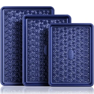 Nonstick Baking Sheet Pan Set of 3, Cookie Sheets for Oven, Non-Toxic, Blue | Half, Quarter & Jelly Roll Pans, Floral Swirl Texture, Heavy-Duty 0.8mm Carbon Steel, Even Heat Distribution Nonstick Baking Sheet Pan Set of 3, Cookie Sheets for Oven, Non-Toxic, Blue | Half, Quarter & Jelly Roll Pans, Floral Swirl Texture, Heavy-Duty 0.8mm Carbon Steel, Even Heat Distribution
