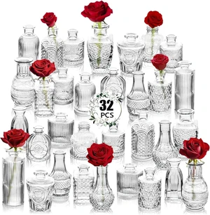 Clear Glass Bud Vase Set of 32 Pcs,Small Bud Vases in Bulk,Glass Crystal Flower Vases Table Centerpieces for Party Event Wedding Decor Baby Shower Decorations (Clear, 32 Pcs) Clear Glass Bud Vase Set of 32 Pcs,Small Bud Vases in Bulk,Glass Crystal Flower Vases Table Centerpieces for Party Event Wedding Decor Baby Shower Decorations (Clear, 32 Pcs)