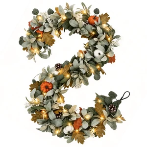 6FT Fall Garland with Lights for Autumn Mantel Decor | Eucalyptus Berries, Pumpkins & Lambs Ear Fall Garland for Table Centerpiece , Thanksgiving Porch Wall Home Decorations 6FT Fall Garland with Lights for Autumn Mantel Decor | Eucalyptus Berries, Pumpkins & Lambs Ear Fall Garland for Table Centerpiece , Thanksgiving Porch Wall Home Decorations