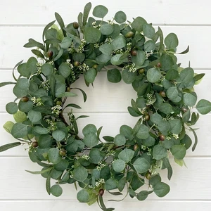 24 Inch Eucalyptus Wreath for Front Door, Large Artificial Greenery Wreaths with Olive Leaves and Berries, Farmhouse Spring Summer Decor for Porch, Wall, Window, All Season 24 Inch Eucalyptus Wreath for Front Door, Large Artificial Greenery Wreaths with Olive Leaves and Berries, Farmhouse Spring Summer Decor for Porch, Wall, Window, All Season