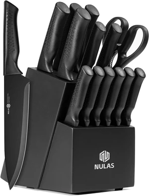 15-Piece Kitchen Knife Set with Block, Built-In Sharpener, Dishwasher Safe | German Stainless Steel Black Coated Blades, Textured Non Slip Handles for Everyday Meal Prep and Dining 15-Piece Kitchen Knife Set with Block, Built-In Sharpener, Dishwasher Safe | German Stainless Steel Black Coated Blades, Textured Non Slip Handles for Everyday Meal Prep and Dining