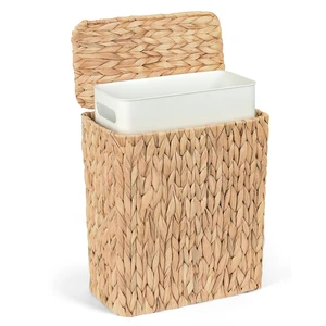 Wicker Trash Can, Bathroom Trash Can with Lid, 3 Gallon Natural Water Hyacinth Waste Basket with Removable Liner, for Bedroom, Living Room, Toilet, Under Sink Wicker Trash Can, Bathroom Trash Can with Lid, 3 Gallon Natural Water Hyacinth Waste Basket with Removable Liner, for Bedroom, Living Room, Toilet, Under Sink