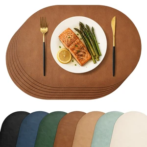 Oval Heat Resistant Placemats Set of 6, Reddish Brown | Waterproof Wipeable PU Place Mats, Faux Leather Reversible Table Mats, 11.8" x 17" Oval Heat Resistant Placemats Set of 6, Reddish Brown | Waterproof Wipeable PU Place Mats, Faux Leather Reversible Table Mats, 11.8" x 17"