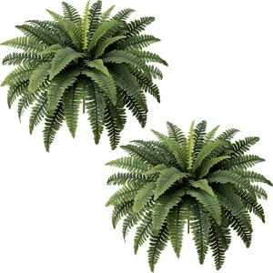 Fake Ferns - Set of 2 Faux Boston Ferns Large Artificial Plants, 40 Leaves per Bouquet, 35 Inches Large Artificial Ferns for Outdoors/Indoor Home, Office, Garden Decoration Fake Ferns - Set of 2 Faux Boston Ferns Large Artificial Plants, 40 Leaves per Bouquet, 35 Inches Large Artificial Ferns for Outdoors/Indoor Home, Office, Garden Decoration