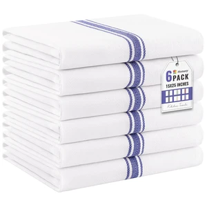 100% Ring Spun Cotton Kitchen Towels 6 Pack, Blue Stripe | 15 x 25 Inch, Highly Absorbent Dish Towels for Kitchen Drying, Reusable Cleaning Cloths, Soft Tea Towels with Hanging Loop 100% Ring Spun Cotton Kitchen Towels 6 Pack, Blue Stripe | 15 x 25 Inch, Highly Absorbent Dish Towels for Kitchen Drying, Reusable Cleaning Cloths, Soft Tea Towels with Hanging Loop