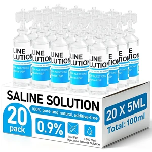 20 Pack 0.9% Saline Solution, Normal Solution for All Ages, Total 100ml | Sodium Chloride, 5ml Each, Compact and Lightweight, Easy to Store, Single Use, Multiple Household Uses 20 Pack 0.9% Saline Solution, Normal Solution for All Ages, Total 100ml | Sodium Chloride, 5ml Each, Compact and Lightweight, Easy to Store, Single Use, Multiple Household Uses