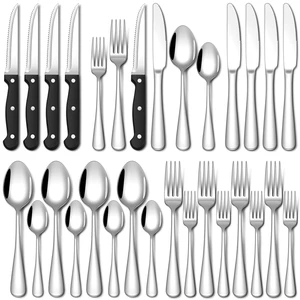 24 Piece Silverware Set with Steak Knives Food Grade Stainless Steel Flatware Set for 4 Cutlery Utensil Set Includes Knife Mirror Polished Dishwasher Safe for Home Restaurant 24 Piece Silverware Set with Steak Knives Food Grade Stainless Steel Flatware Set for 4 Cutlery Utensil Set Includes Knife Mirror Polished Dishwasher Safe for Home Restaurant