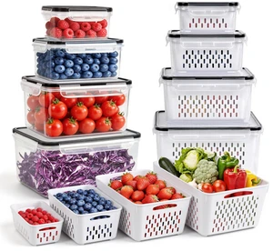 8 PCS Fruit Storage Containers for Fridge, Leakproof Produce Containers | For Fridge with Removable Colander, Microwave/Dishwasher Safe Fruit Washing Bowl Keep Fruits, Vegetables, Berry Fresh longer 8 PCS Fruit Storage Containers for Fridge, Leakproof Produce Containers | For Fridge with Removable Colander, Microwave/Dishwasher Safe Fruit Washing Bowl Keep Fruits, Vegetables, Berry Fresh longer