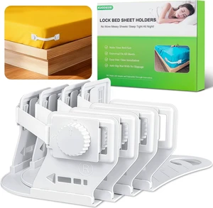Lock Bed Sheet Holders for Corners, US Patented Sheet Straps with Anti-Slip Pads & Knob Locks to Keep Sheets Tight&Neat, 4Pcs Heavy-Duty Bed Sheet Grippers for All Mattress, Easy One-Time Installation Lock Bed Sheet Holders for Corners, US Patented Sheet Straps with Anti-Slip Pads & Knob Locks to Keep Sheets Tight&Neat, 4Pcs Heavy-Duty Bed Sheet Grippers for All Mattress, Easy One-Time Installation