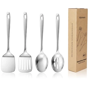 4PCS Stainless Steel Kitchen Cooking Utensils Spatula & Spoons Set | Solid & Slotted Turners, Serving & Slotted Spoons, Heat Resistant, For Flipping Fish, Eggs and Pancakes, Dishwasher Safe 4PCS Stainless Steel Kitchen Cooking Utensils Spatula & Spoons Set | Solid & Slotted Turners, Serving & Slotted Spoons, Heat Resistant, For Flipping Fish, Eggs and Pancakes, Dishwasher Safe