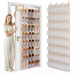 48 Pockets Over the Door Shoe Organizer, Mesh Hanging Shoe Rack for Women, 6-Column Heavy Duty Shoe Storage for Sneakers & Heels, Behind Door Holder for Entryway Bedroom Dorm College, Beige 48 Pockets Over the Door Shoe Organizer, Mesh Hanging Shoe Rack for Women, 6-Column Heavy Duty Shoe Storage for Sneakers & Heels, Behind Door Holder for Entryway Bedroom Dorm College, Beige