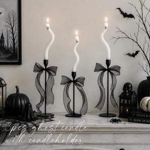 Halloween Decorations indoor-3Pcs Twisting Ghost Candles Decor with Candle Holders,Ribbons,Vintage Candlestick Holders Decoration,Halloween centerpieces for Party Table Fireplace Decorations Halloween Decorations indoor-3Pcs Twisting Ghost Candles Decor with Candle Holders,Ribbons,Vintage Candlestick Holders Decoration,Halloween centerpieces for Party Table Fireplace Decorations