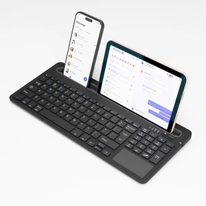 Multi-Device Wireless Keyboard with Silicone Stand & Touchpad Black | 3-Mode Bluetooth Keyboard for Tablet/Phone/Laptop, Silent Scissor Keys,Micro-USB Rechargeable Multi-Device Wireless Keyboard with Silicone Stand & Touchpad Black | 3-Mode Bluetooth Keyboard for Tablet/Phone/Laptop, Silent Scissor Keys,Micro-USB Rechargeable