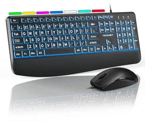 Wired Keyboard and Mouse Combo, 7 Color Backlit Large Print Ergonomic Keyboard with Wrist Rest, Soft Typing, USB Plug & Play, Silent Keyboard Mouse Set for Computer, Mac, Laptop, PC, Windows Wired Keyboard and Mouse Combo, 7 Color Backlit Large Print Ergonomic Keyboard with Wrist Rest, Soft Typing, USB Plug & Play, Silent Keyboard Mouse Set for Computer, Mac, Laptop, PC, Windows