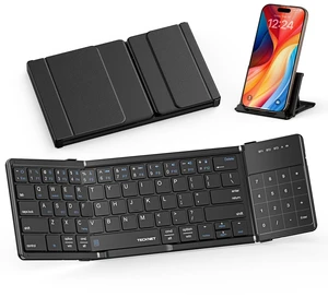 Foldable Bluetooth Keyboard with Touchpad & Numpad | Connect up to 3 Devices, USB-C Rechargeable Portable keyboard for laptop, PC, iPad, Phone, iOS, macOS, Android(Black) Foldable Bluetooth Keyboard with Touchpad & Numpad | Connect up to 3 Devices, USB-C Rechargeable Portable keyboard for laptop, PC, iPad, Phone, iOS, macOS, Android(Black)