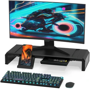 Monitor Stand Riser with Drawer, Foldable & Adjustable Length Computer Stand with Phone & Tablet Holder, Space Saving Desk Organizer Shelf for Home Office, Laptop, Desktop Monitor Stand Riser with Drawer, Foldable & Adjustable Length Computer Stand with Phone & Tablet Holder, Space Saving Desk Organizer Shelf for Home Office, Laptop, Desktop