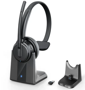 Wireless Headset with Mic for Work, Bluetooth Headset ENC Noise Cancelling | Charging Base & USB Dongle Included | One-Key Mute | Ideal for Home Office, Call Center, Trucker-Black Wireless Headset with Mic for Work, Bluetooth Headset ENC Noise Cancelling | Charging Base & USB Dongle Included | One-Key Mute | Ideal for Home Office, Call Center, Trucker-Black