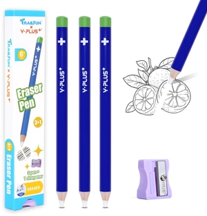 Eraser Pen with Sharpener, Fine Detail Erasing, Blue, 3 Pcs | Pen-style sharpenable erasers for kids, artists and adults, school and art use, back to school supplies Eraser Pen with Sharpener, Fine Detail Erasing, Blue, 3 Pcs | Pen-style sharpenable erasers for kids, artists and adults, school and art use, back to school supplies