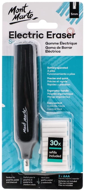Electric Eraser, Includes 30 Eraser Refills. Suitable for use with Graphite Pencils and Color Pencils. Electric Eraser, Includes 30 Eraser Refills. Suitable for use with Graphite Pencils and Color Pencils.