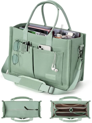 Canvas Tote Bag for Women with Zipper Closure & Individual Compartments for Work College, Crossbody Laptop Tote Purse Handbag with Detachable Strap & Bottom Support for Teacher & Nurse Green Canvas Tote Bag for Women with Zipper Closure & Individual Compartments for Work College, Crossbody Laptop Tote Purse Handbag with Detachable Strap & Bottom Support for Teacher & Nurse Green