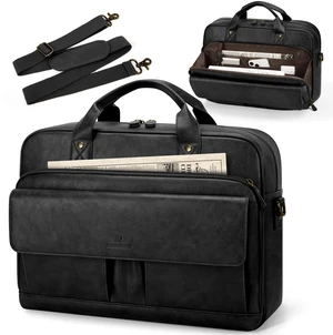 Mens Laptop Bag 15.6 Inch Leather Briefcase Vintage Messenger Bag | Waterproof Large Crossbody Computer Bag for Men Retro College Satchel Shoulder Bag for Work Business Travel Office, Black Mens Laptop Bag 15.6 Inch Leather Briefcase Vintage Messenger Bag | Waterproof Large Crossbody Computer Bag for Men Retro College Satchel Shoulder Bag for Work Business Travel Office, Black
