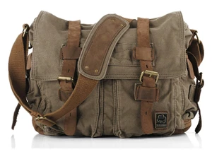 Vintage Military Leather Canvas Laptop Bag Messenger Bags Medium Army Green Vintage Military Leather Canvas Laptop Bag Messenger Bags Medium Army Green