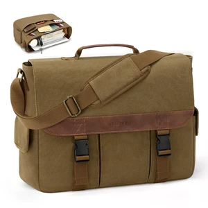 Messenger Bag for Men, 15.6 Inch Laptop Bag for Work | Water-Resistant Canvas Briefcase with Multiple Compartments, Vintage Computer Satchel Bag for College, Travel, Work, Khaki Messenger Bag for Men, 15.6 Inch Laptop Bag for Work | Water-Resistant Canvas Briefcase with Multiple Compartments, Vintage Computer Satchel Bag for College, Travel, Work, Khaki