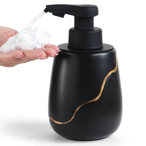 Rechargeable Auto Touchless Foam Soap Dispenser 17oz Ceramic | With Elegant Golden Curved Line.With Waterproof Pump,Touch-Free Sensing.17oz Dish Soap For Kitchen And BathroomBlack Rechargeable Auto Touchless Foam Soap Dispenser 17oz Ceramic | With Elegant Golden Curved Line.With Waterproof Pump,Touch-Free Sensing.17oz Dish Soap For Kitchen And BathroomBlack