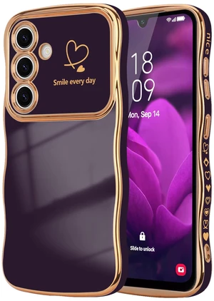 for Samsung Galaxy A17 Case for Women Girls Cute Wave, Dark Purple | Wave Frame Curly Shape with Love Heart Pattern Luxury Plating Raised Camera Protection Back Cover Shockproof Phone Case for Samsung Galaxy A17 Case for Women Girls Cute Wave, Dark Purple | Wave Frame Curly Shape with Love Heart Pattern Luxury Plating Raised Camera Protection Back Cover Shockproof Phone Case