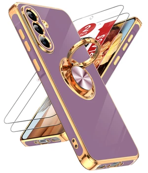 for Samsung Galaxy A36-5G Phone Case 360° Magnetic Kickstand, Purple | With 2 Pack Tempered Glass Screen Protector, Rose Gold Plated Edge Full Protection Soft TPU A 36 for Samsung Galaxy A36-5G Phone Case 360° Magnetic Kickstand, Purple | With 2 Pack Tempered Glass Screen Protector, Rose Gold Plated Edge Full Protection Soft TPU A 36