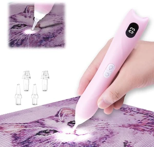 Electric Diamond Painting Pen, Rechargeable Cordless Vacuum Diamond Art Pen, 3 Brightness & Suction Levels, LED Display, No Wax Needed, Extra Tips Included for Diamond Art Kits for Adults -Pink Electric Diamond Painting Pen, Rechargeable Cordless Vacuum Diamond Art Pen, 3 Brightness & Suction Levels, LED Display, No Wax Needed, Extra Tips Included for Diamond Art Kits for Adults -Pink
