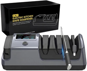 5-in-1 Electric Knife Sharpener for All Knives Diamond Abrasive Sharpener with 3 Speeds & LCD Display | Sharpens Straight, Serrated, Kitchen Knives & Scissors | Automatic, Safe, Easy to Use (GERY) 5-in-1 Electric Knife Sharpener for All Knives Diamond Abrasive Sharpener with 3 Speeds & LCD Display | Sharpens Straight, Serrated, Kitchen Knives & Scissors | Automatic, Safe, Easy to Use (GERY)