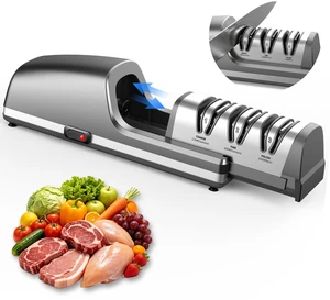 Electric Knife Sharpener with 3-Stage Diamond System, 15° Angle Guide, Detachable Sharpening Head & Suction Base, Kitchen Knife Sharpener for Chef Knives, Santoku Knives & Straight Edge Knives Electric Knife Sharpener with 3-Stage Diamond System, 15° Angle Guide, Detachable Sharpening Head & Suction Base, Kitchen Knife Sharpener for Chef Knives, Santoku Knives & Straight Edge Knives