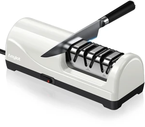 Kitchen Electric Knife Sharpener, 3-Stage 100% Diamond 20° Angle Guide | Knife Sharpener Electric Fast & Safe Sharpening for Kitchen Knives, Home Use & Beginners (White) Kitchen Electric Knife Sharpener, 3-Stage 100% Diamond 20° Angle Guide | Knife Sharpener Electric Fast & Safe Sharpening for Kitchen Knives, Home Use & Beginners (White)
