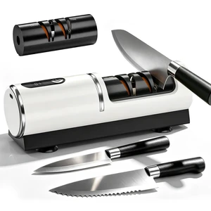 Rechargeable Electric Knife Sharpener with Replaceable Grinding Wheels | 2 Sharpening Speeds, Coarse & Fine Slots, Strong Suction Base for Straight & Serrated Kitchen Knives Rechargeable Electric Knife Sharpener with Replaceable Grinding Wheels | 2 Sharpening Speeds, Coarse & Fine Slots, Strong Suction Base for Straight & Serrated Kitchen Knives