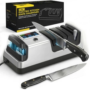 Electric Knife Sharpener for Kitchen Knives, 3-Stage, Silver | Professional Automatic Quickly Sharpening/Polishing System with 100% Diamond Abrasives, Adjust Angle & 3 Modes, Non-Slip Base Electric Knife Sharpener for Kitchen Knives, 3-Stage, Silver | Professional Automatic Quickly Sharpening/Polishing System with 100% Diamond Abrasives, Adjust Angle & 3 Modes, Non-Slip Base