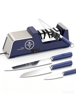 Professional Electric Knife Sharpener 3-Stage, Noble Blue & Noble Gold | 100% Diamond Abrasives, Precision Angle Guides, Kitchen Straight Edge & Ceramic Knife Professional Electric Knife Sharpener 3-Stage, Noble Blue & Noble Gold | 100% Diamond Abrasives, Precision Angle Guides, Kitchen Straight Edge & Ceramic Knife