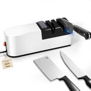 Electric knife sharpener, 5 in 1 knife sharpening system with straight blade, professional diamond knife sharpener FOR rough sharpening, repair and sharpening of knives (White & Black) Electric knife sharpener, 5 in 1 knife sharpening system with straight blade, professional diamond knife sharpener FOR rough sharpening, repair and sharpening of knives (White & Black)