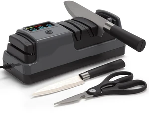 Professional Electric Knife Sharpener, 3-Stage, 100% Diamond Abrasive | LCD Screen, 3-speed adjustable, Precision Angle Guides, Use for Straight-Edge & Serrated Knives and Scissors, Gray Professional Electric Knife Sharpener, 3-Stage, 100% Diamond Abrasive | LCD Screen, 3-speed adjustable, Precision Angle Guides, Use for Straight-Edge & Serrated Knives and Scissors, Gray