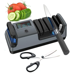 5-in-1 Electric Knife Sharpener for Kitchen Knives, 3-Stage Sharpener with 100% Diamond Abrasive, LCD Screen, Speed Adjustable, Knife Sharpener for All Kitchen Knives Quick Sharpening, Scissors 5-in-1 Electric Knife Sharpener for Kitchen Knives, 3-Stage Sharpener with 100% Diamond Abrasive, LCD Screen, Speed Adjustable, Knife Sharpener for All Kitchen Knives Quick Sharpening, Scissors