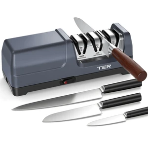 Professional Diamond Electric Knife Sharpener 3-Stage, Blue | 40s Fast Auto Sharpening & Polish for Straight Dull Blade & Serrated Knives, 20-Degree Angle, Quiet Motor, Easy to Use Professional Diamond Electric Knife Sharpener 3-Stage, Blue | 40s Fast Auto Sharpening & Polish for Straight Dull Blade & Serrated Knives, 20-Degree Angle, Quiet Motor, Easy to Use
