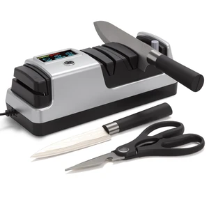 Professional Electric Knife Sharpener, 3-Stage, 100% Diamond Abrasive | LCD Screen, 3-speed adjustable, Precision Angle Guides, Use for Straight-Edge & Serrated Knives and Scissors, Silver Professional Electric Knife Sharpener, 3-Stage, 100% Diamond Abrasive | LCD Screen, 3-speed adjustable, Precision Angle Guides, Use for Straight-Edge & Serrated Knives and Scissors, Silver