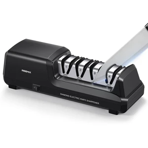Electric Knife Sharpener with 4-Stage Sharpening | (Repair, Coarse, Medium, Fine & Polish), 20° Fixed Angle, Non-Slip Base & Metal Shavings Collector for Kitchen Knives (Black) Electric Knife Sharpener with 4-Stage Sharpening | (Repair, Coarse, Medium, Fine & Polish), 20° Fixed Angle, Non-Slip Base & Metal Shavings Collector for Kitchen Knives (Black)