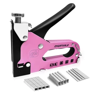 3-in-1 Pink Staple Gun, Manual Upholstery Staple Gun with 600 Staples for Crafts, Fabric, Furniture Repair, Wood & DIY 3-in-1 Pink Staple Gun, Manual Upholstery Staple Gun with 600 Staples for Crafts, Fabric, Furniture Repair, Wood & DIY