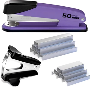 Metal Stapler Heavy Duty for Desk - 50 Sheet Capacity with 2000 Pieces 1/4", 5/16" Staples and Staple Remover, No Jam, Non-Slip, Stapler Heavy Duty for Classroom and Office, Purple Metal Stapler Heavy Duty for Desk - 50 Sheet Capacity with 2000 Pieces 1/4", 5/16" Staples and Staple Remover, No Jam, Non-Slip, Stapler Heavy Duty for Classroom and Office, Purple