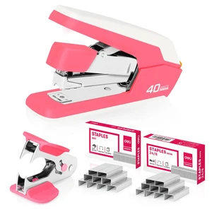 Effortless Desktop Stapler, Heavy Duty Stapler, Rose | 40-50 Sheet Capacity, One Finger, No Effort, Includes 1500 Staples & Staple Remover Effortless Desktop Stapler, Heavy Duty Stapler, Rose | 40-50 Sheet Capacity, One Finger, No Effort, Includes 1500 Staples & Staple Remover