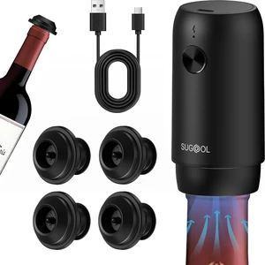 Wine Saver & Wine Vacuum Pump with 4 Reusable Wine Bottle Stoppers | Rechargeable Wine Preserver and Sealer with Automatic Vacuum Sealing, Keeps Wine Fresh for Days Wine Saver & Wine Vacuum Pump with 4 Reusable Wine Bottle Stoppers | Rechargeable Wine Preserver and Sealer with Automatic Vacuum Sealing, Keeps Wine Fresh for Days