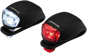 LED Quick Wrap Bike Lights Set, Battery Powered Front Headlight and Rear/Back Tail Lights, Tool-Free Stretch-and-Hook Strap, 11 Lumen Wrap Light Set, Black LED Quick Wrap Bike Lights Set, Battery Powered Front Headlight and Rear/Back Tail Lights, Tool-Free Stretch-and-Hook Strap, 11 Lumen Wrap Light Set, Black